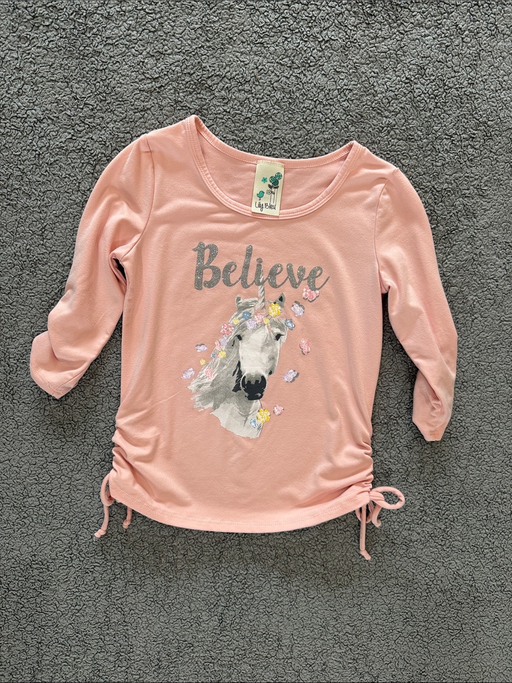 Lily Bleu Light Pink 'Believe' Horse Ruched Long Sleeve Top